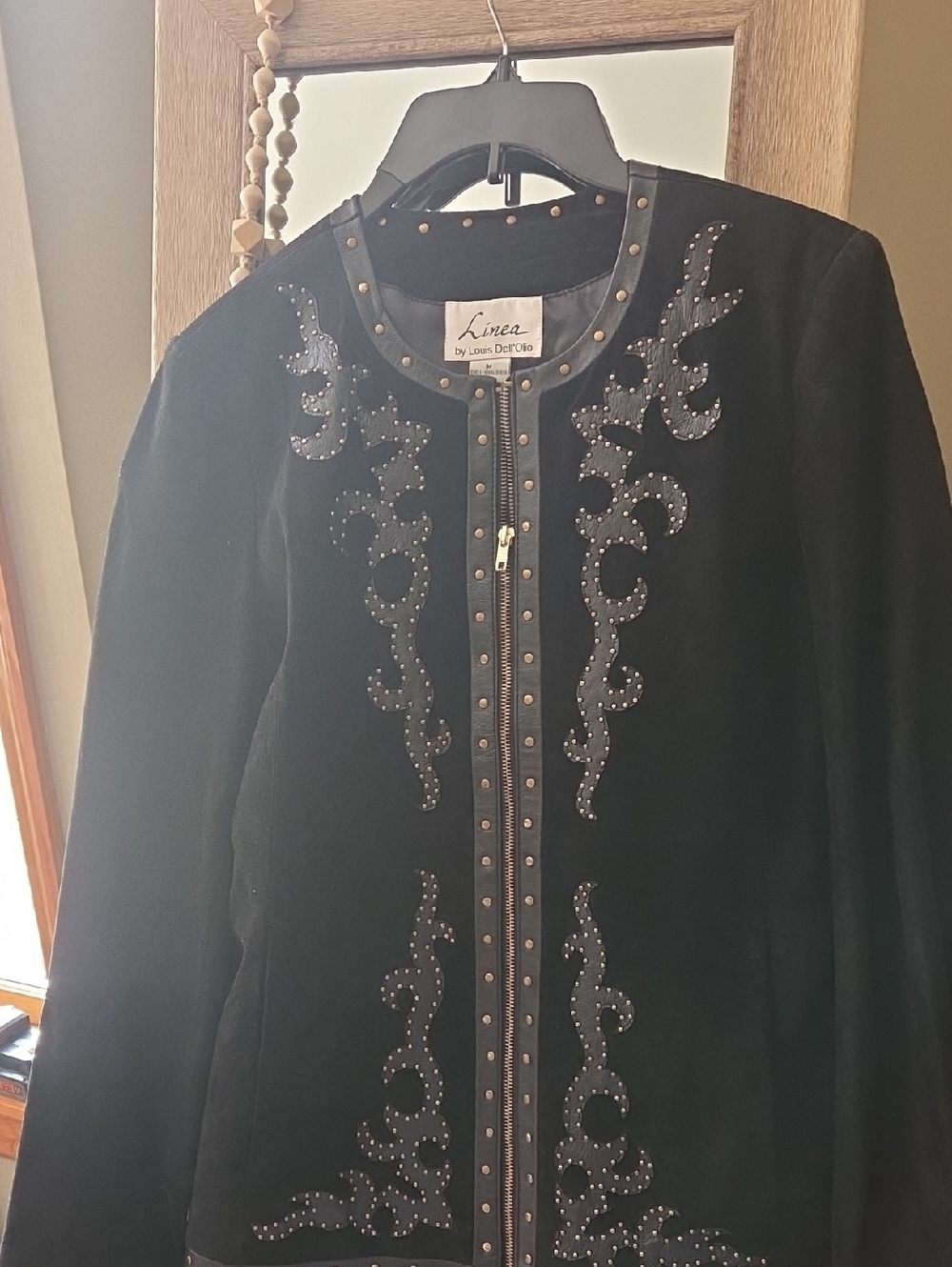 Linea by Louis Dell'Olio Black Stud-Embellished Suede Zip Jacket
